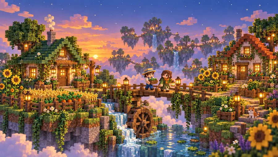 سكان يتبادلون التحية بين لوحة إعلانات وبيوت صغيرة في Lucy Valley