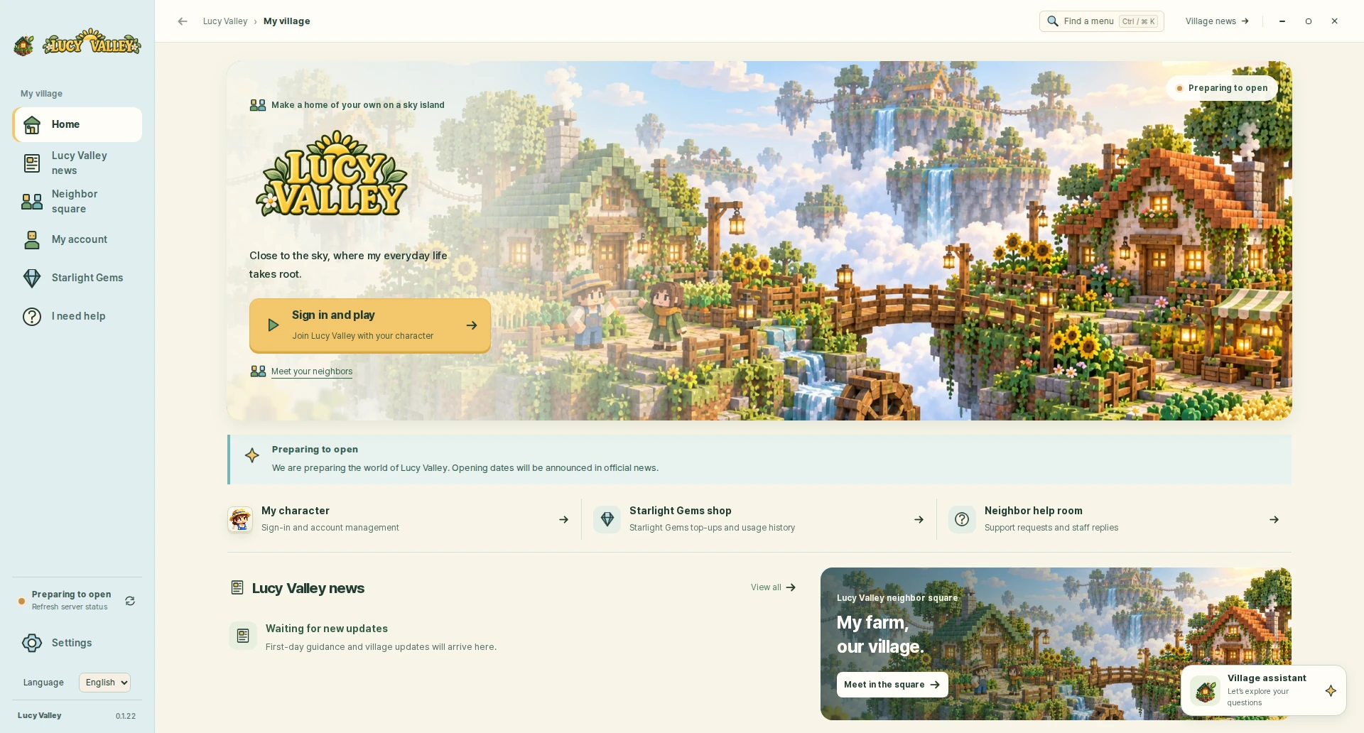 Sawangan launcher komputer Lucy Valley: Deukeut ka langit, tempat kahirupan sapopoé abdi ngakar.